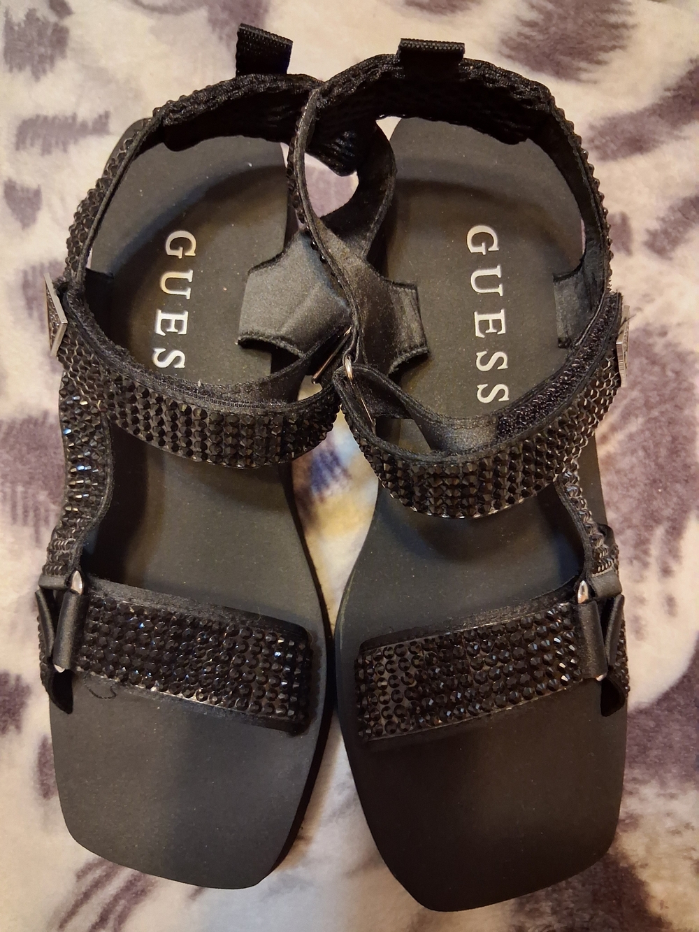 GUESS Women's Black Embellished Sport Sandals